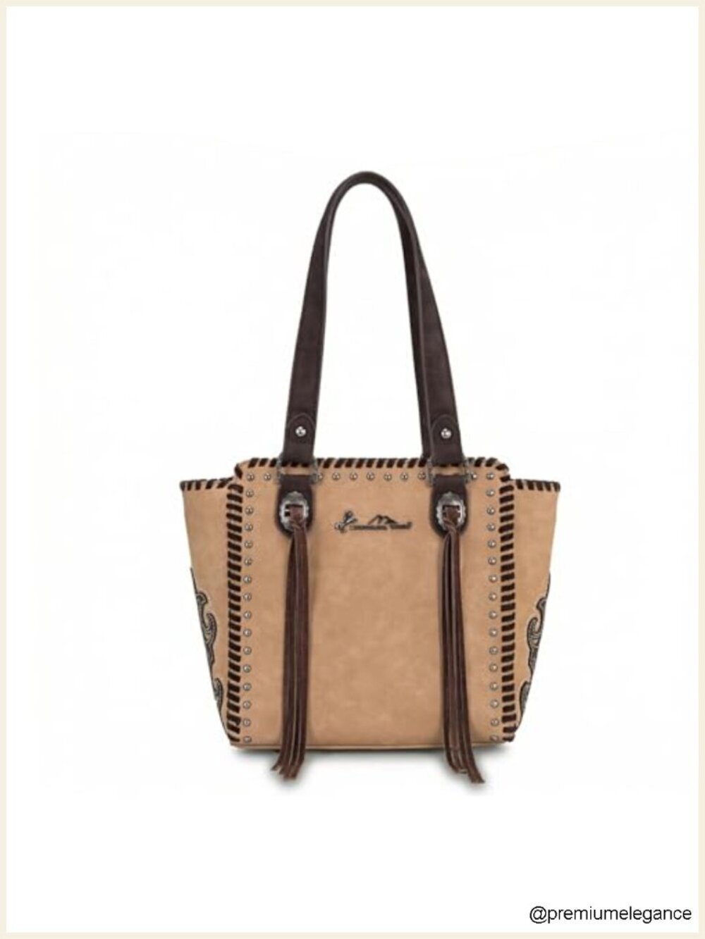 Studded PU Leather Fringe Tassel Tote Bag Western Cowgirl Style Shoulder Purse